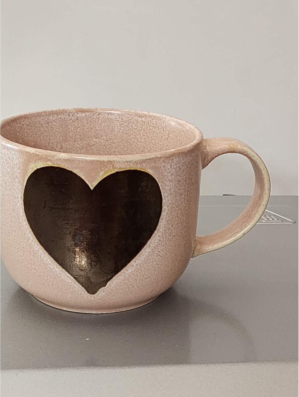 Pink Ceramic Coffee Mug Glossy Finish with Black Heart Design